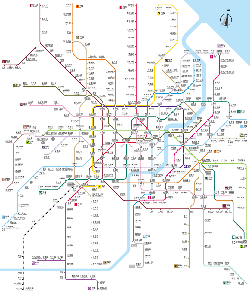 上海地铁线路示意图（截至2022年12月31日）