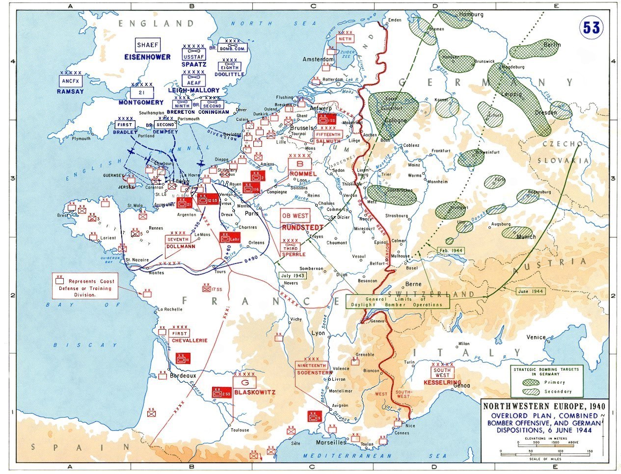 1944年6月6日盟军轰炸机攻击线路图 