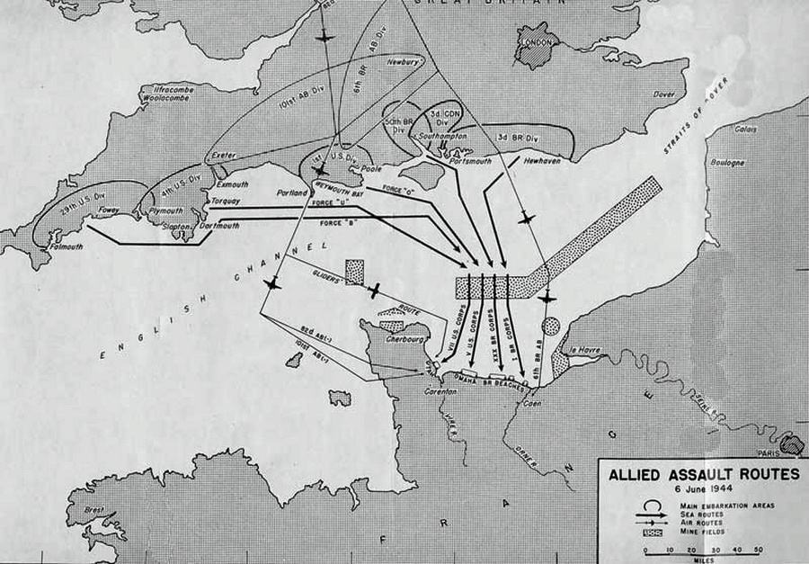 诺曼底登陆战役进攻路线图 