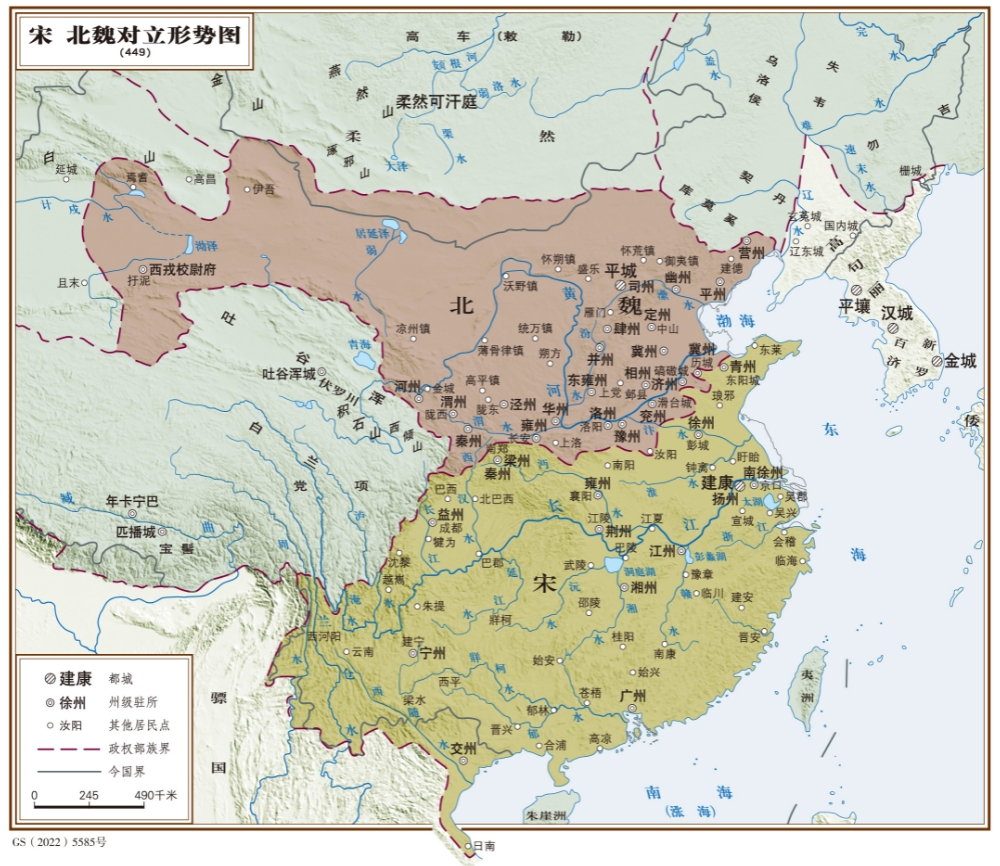 南朝宋、北魏对峙图（449年） 