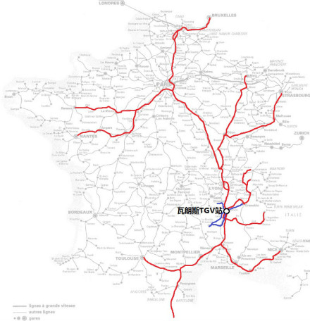 瓦朗斯TGV站所在位置及其通达范围