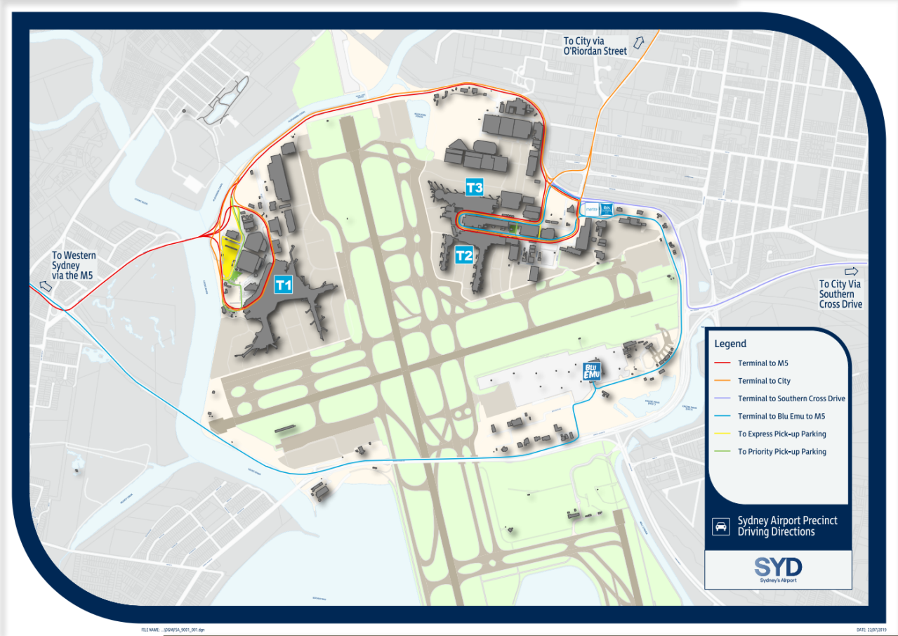 悉尼金斯福德·史密斯机场周边交通示意图
