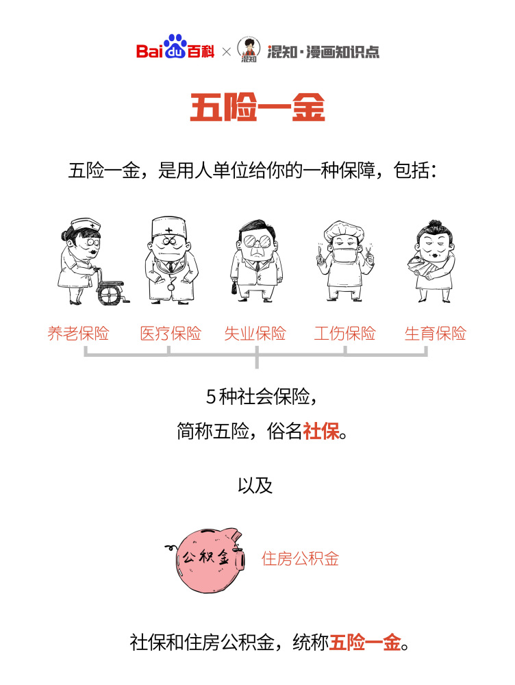 百科x混知：图解五险一金，注：生育保险和医疗保险已合并